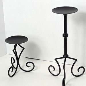 Set of 2 black metal candle holders 7" & 14"